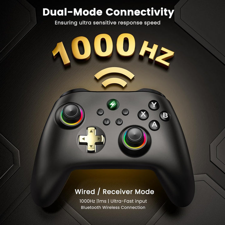 HASACOOL PC Controller mit Hall-Effect Joysticks & Ladestation, Wireless Gamepad 1000Hz für PC/Switc
