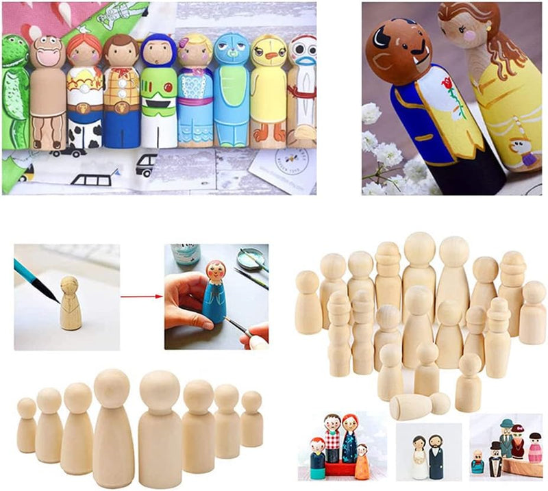 Sixfolo 30 Stück Holzfiguren zum Bemalen,Unvollendete Holz Spielfiguren Natur Kleine Holzfiguren Pup