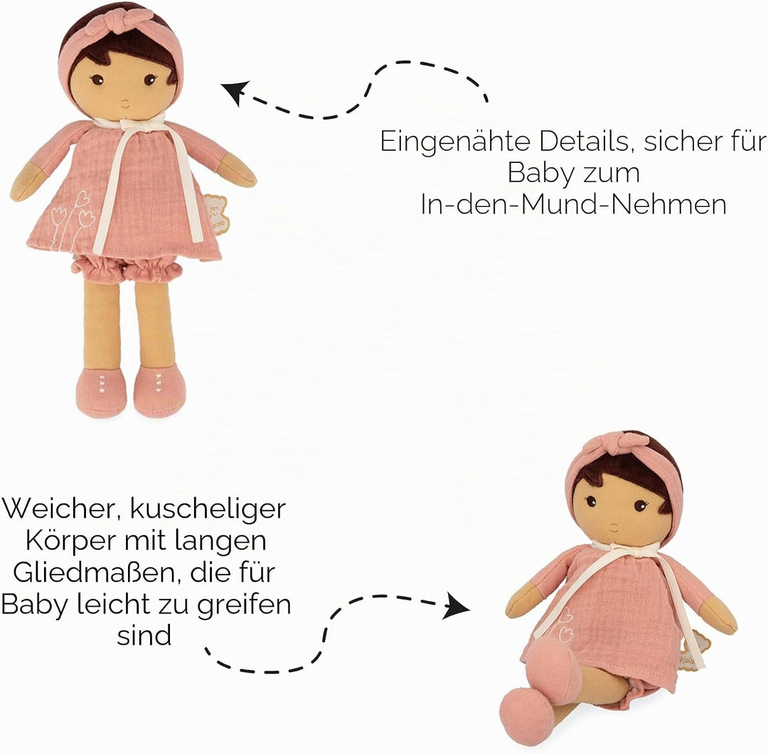 KALOO - Tendresse – Meine 1. Puppe aus Amandin-Stoff – Stoffpuppe 25 cm – Rosa aus Chiffon – Matte H