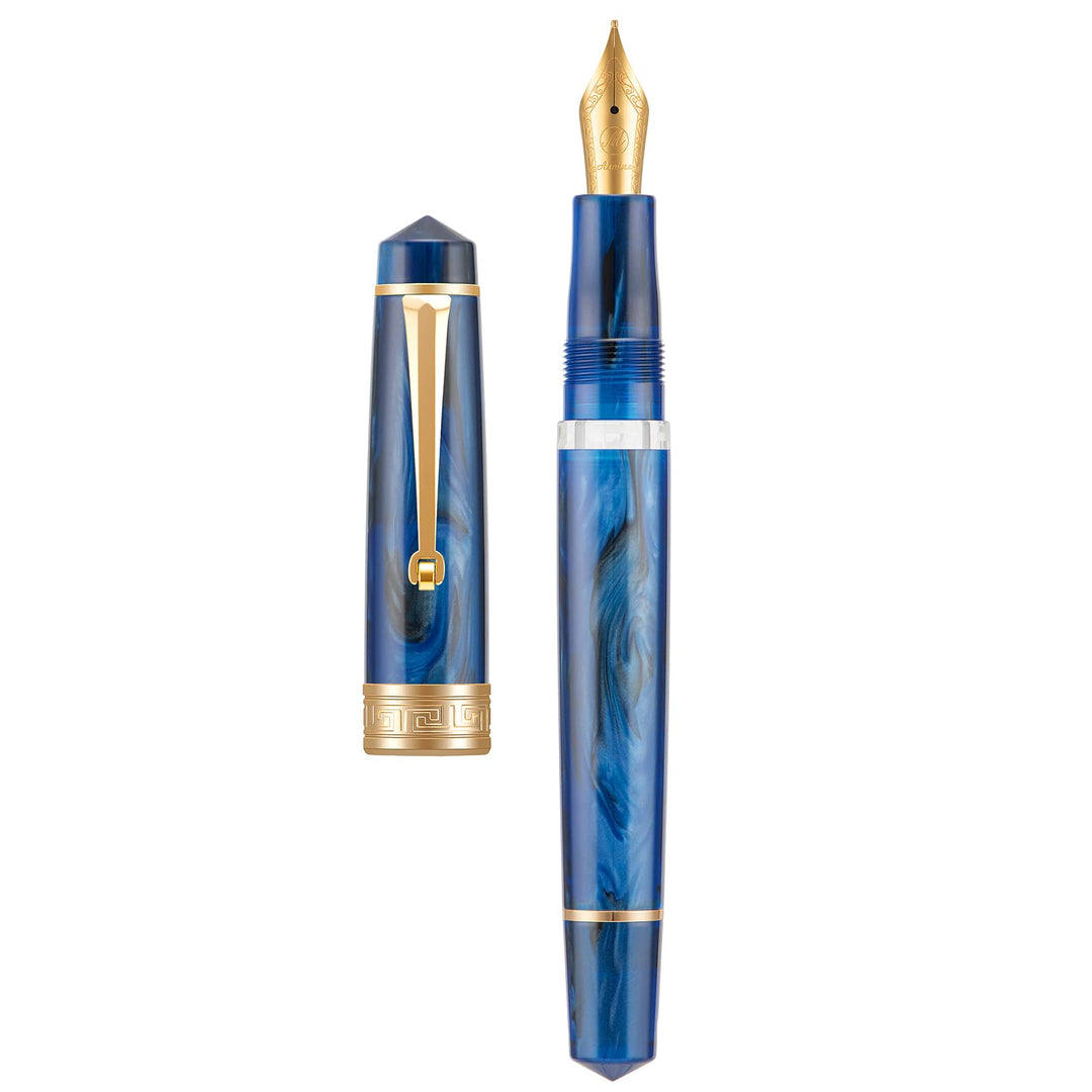 Asvine P20 Kolbenfüllhalter Galanxy Blue Resin, Iridium Fine Nib Gold Trim Smooth Writer Collection
