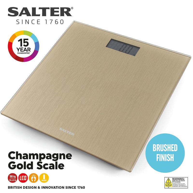 Salter SA00271GLFEU16 Digitales Badezimmerwaage - Champagnergoldenes schlankes Plattform, 180kg Kapa