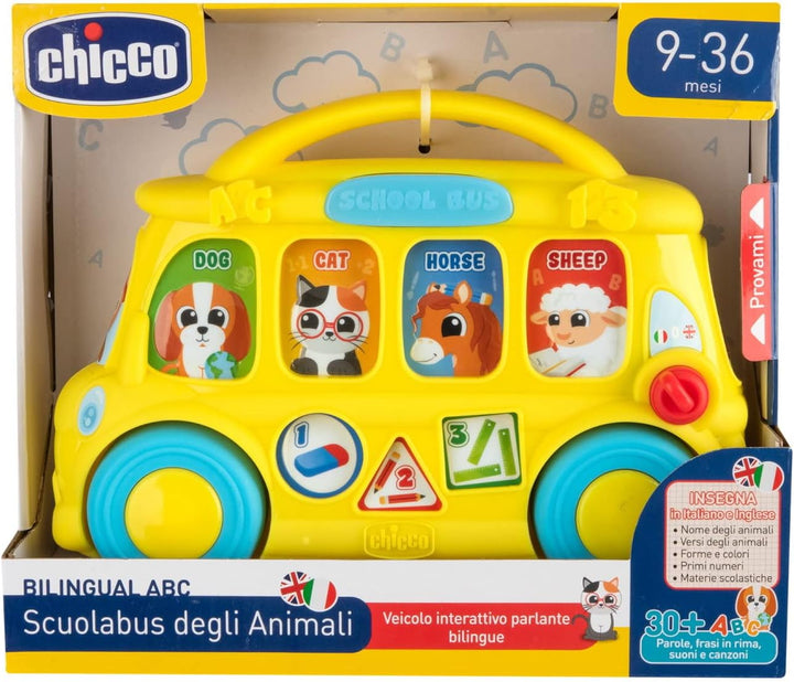 Chicco Schulbus, Spielzeug-Schulbus, zweisprachig, mit 7 interaktiven Tasten, 3-Positionen-Hebel, sp