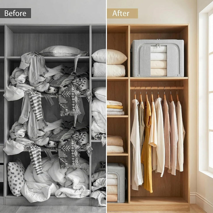 Kleideraufbewahrungsbehälter mit Metallrahmen, 66 l, gross, faltbar, stapelbar, Schrank-Organizer mi