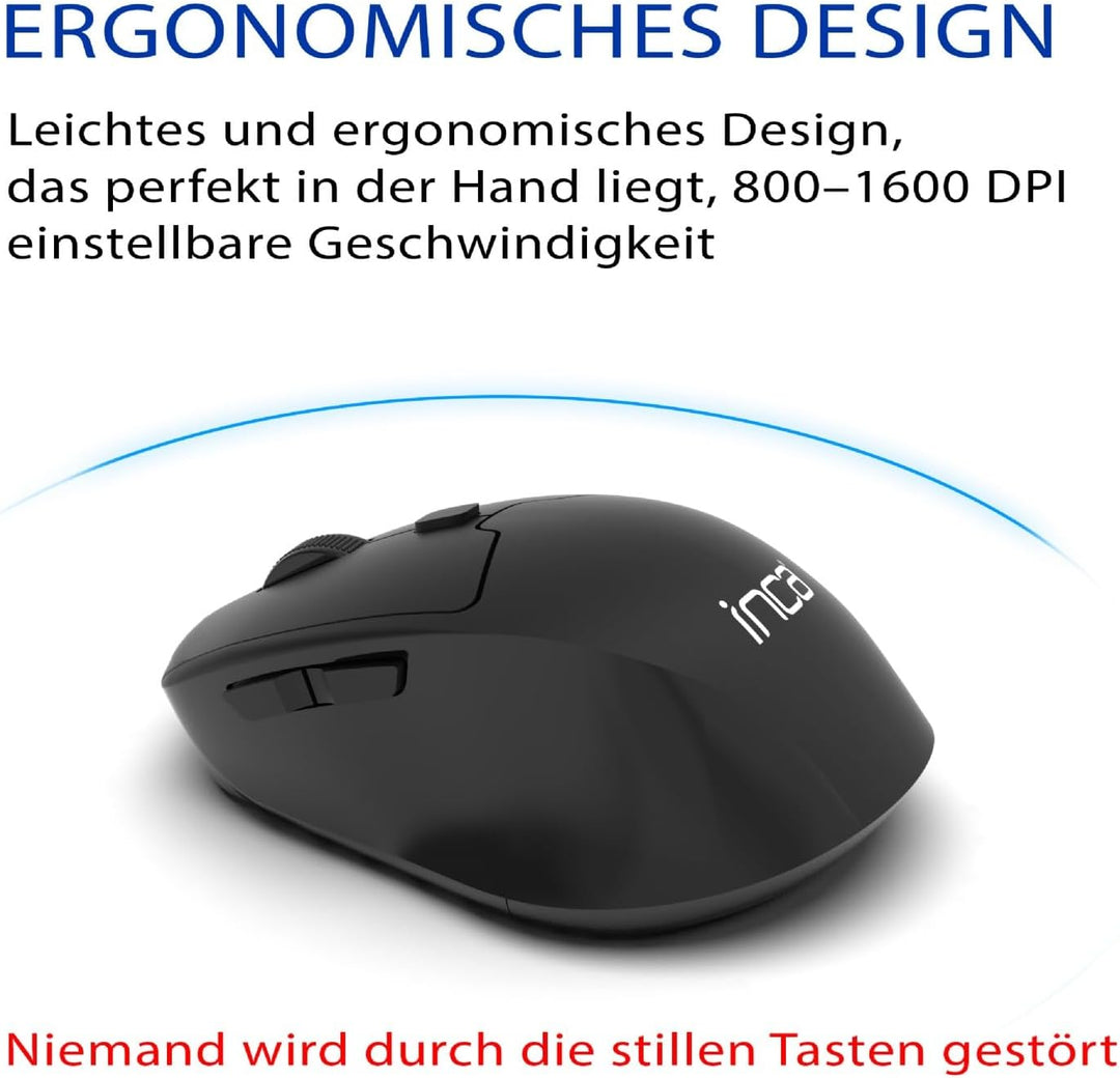 inca IWS-549U Kabelloses Tastatur Maus, Wiederaufladbar Leise mit Type-C & USB Empfänger, Wireless Q