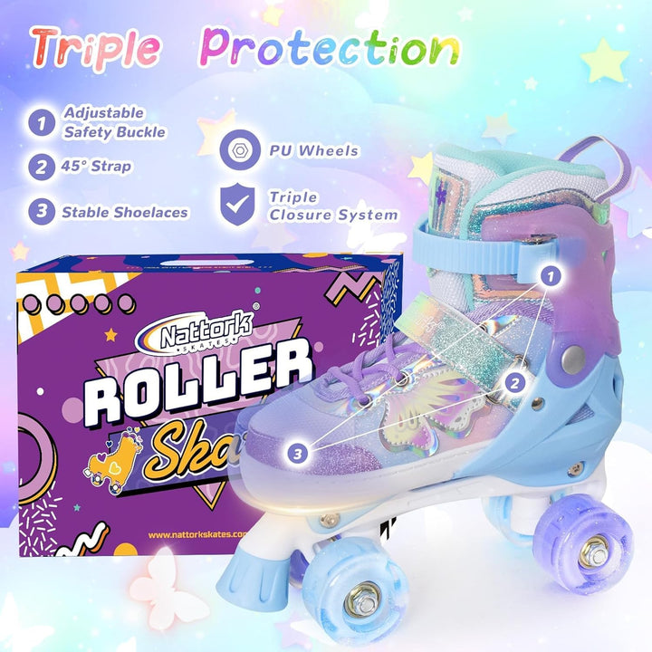 Nattork Kinder Rollschuhe, Rollschuhe Mädchen mit 4 Grössen Einstellbare, Rollschuhe für Mädchen Anf