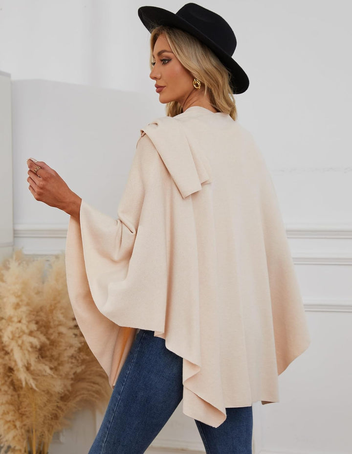 PULI Damen Poncho Schal Cashmere Feeling Strick Cape Cardigan Für Frauen Geschenk Für Mutter, Leinen