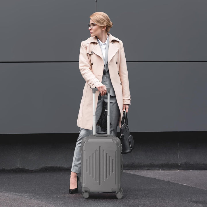 LALAHO Zwillingsrollen Reisekoffer Koffer Trolleys Hartschale M-L-XL-Set (Dunkelgrau, M, 55CM) Dunke