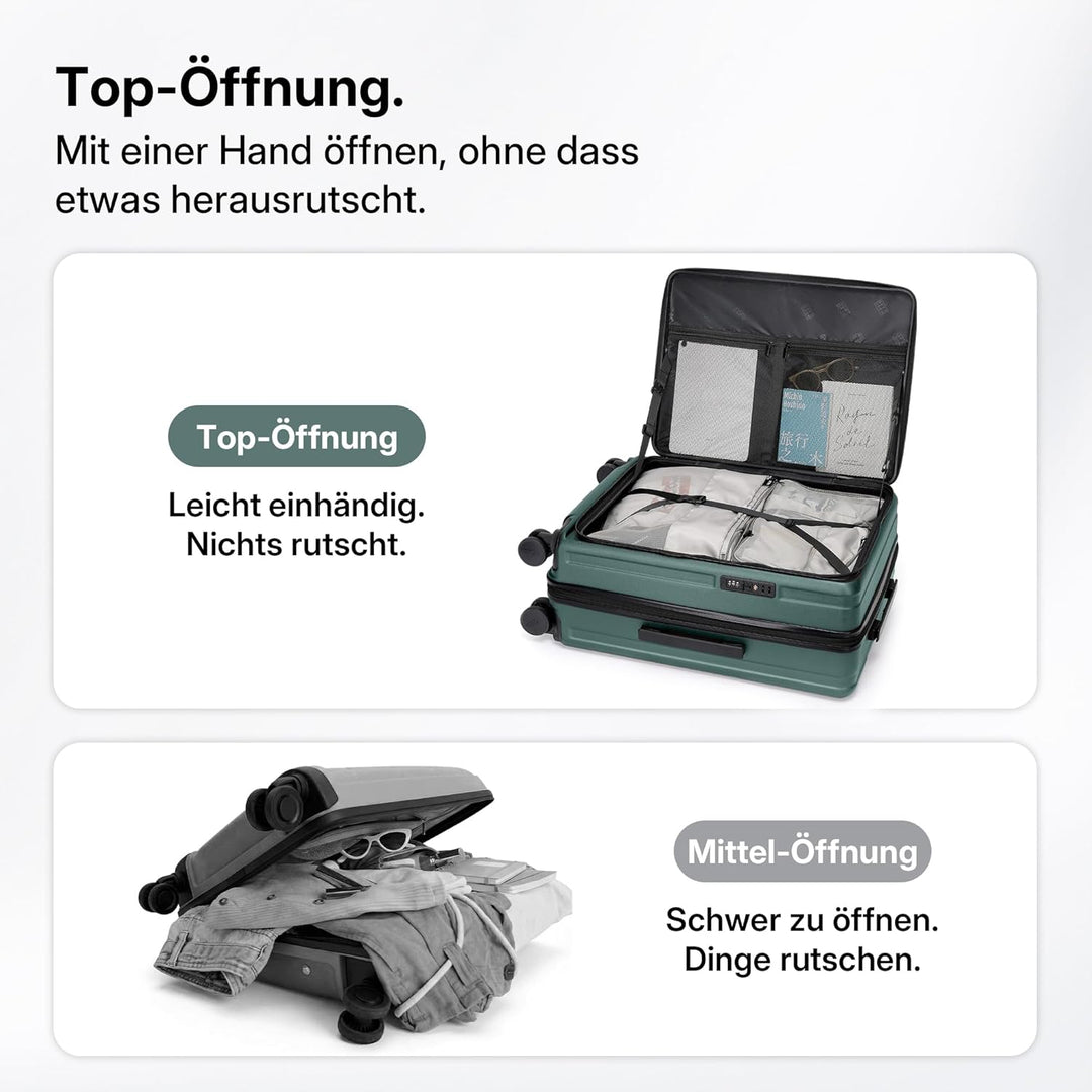 Münicase Koffer Expandierbar – Hartschalen-Trolley mit Oberseiten-Öffnung, Kompressionsgurt & Extra