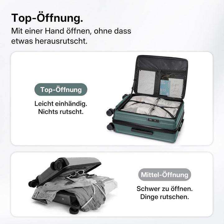 Münicase Koffer Expandierbar – Hartschalen-Trolley mit Oberseiten-Öffnung, Kompressionsgurt & Extra