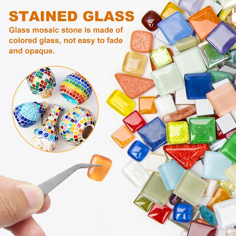 500g Mosaiksteine Bunt Mosaiksteine zum Basteln mit Pinzette Kleine Mini Bunte Glassteine Schmuckste