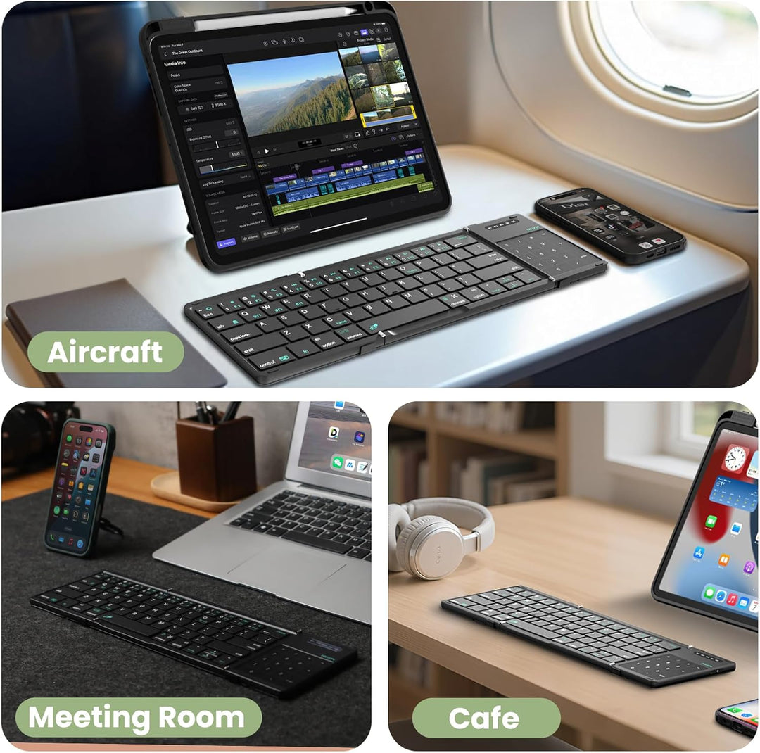 Nillkin Faltbare Bluetooth Tastatur mit Touchpad, kabellose Wiederaufladbare Klapptastatur mit Ziffe