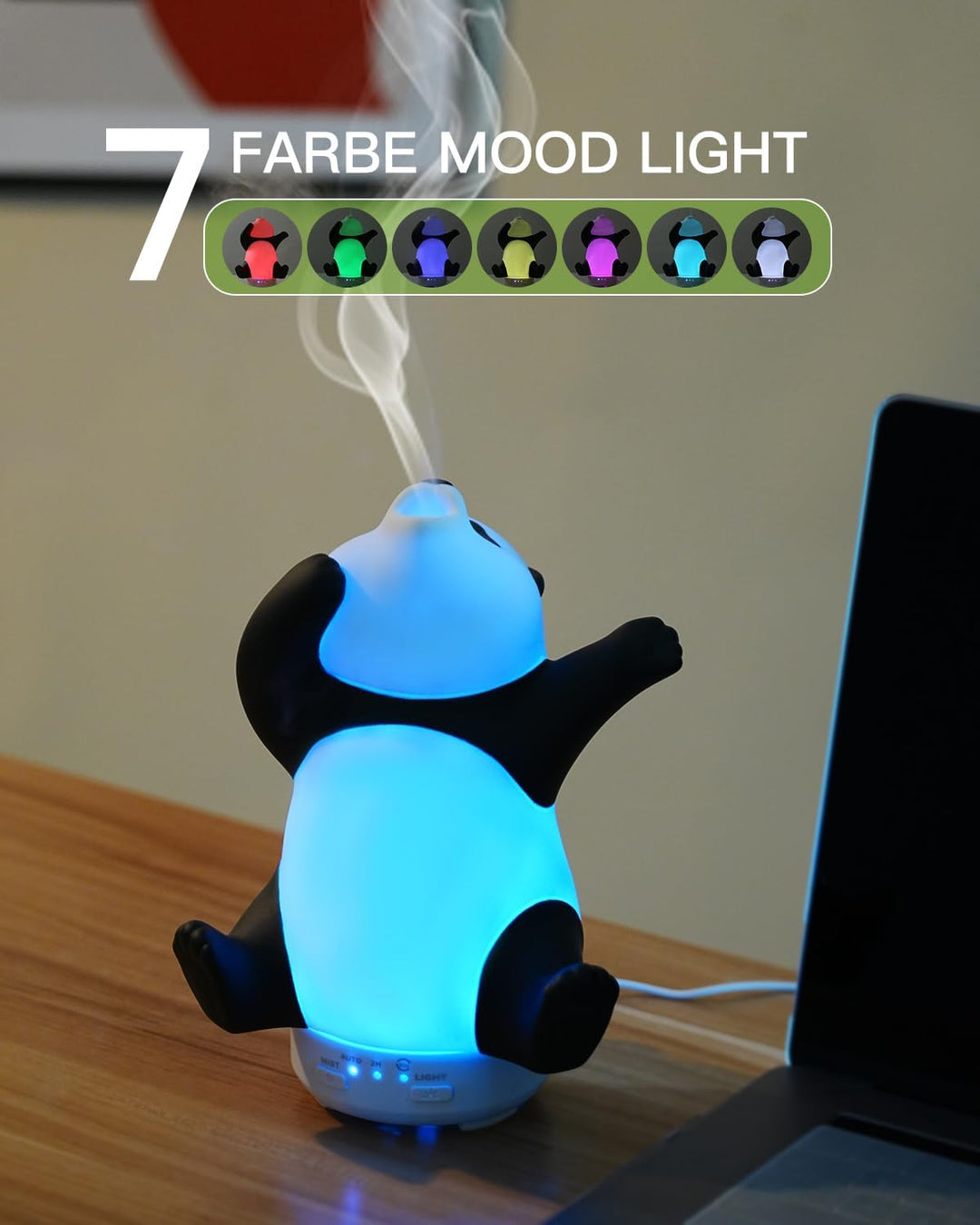 Panda Diffuser ätherische öle - Niedlicher, drehbarer Aroma Diffuser für Zuhause mit 7-farbigem Lich