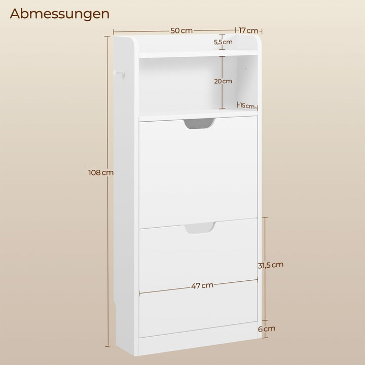 Yaheetech Schuhschrank 2 Klappen, Schuhkipper Schuhregal mit Offenem Fach, Schuhablage Schmal für Ei