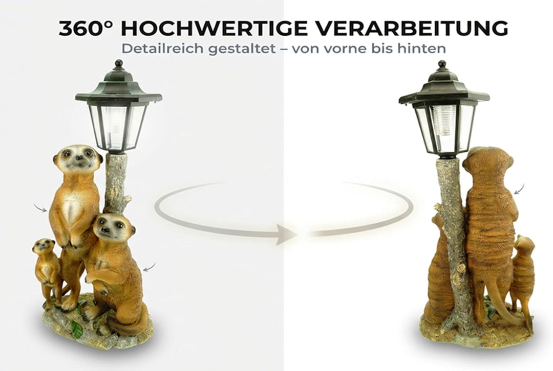 Kremers Schatzkiste Erdmännchen Familie mit Solarlaterne Figur Gartenfigur 51 cm Erdmännchenfamilie