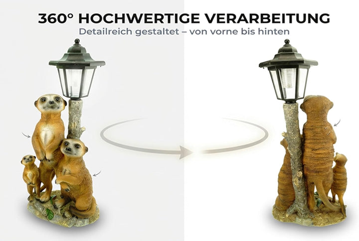 Kremers Schatzkiste Erdmännchen Familie mit Solarlaterne Figur Gartenfigur 51 cm Erdmännchenfamilie