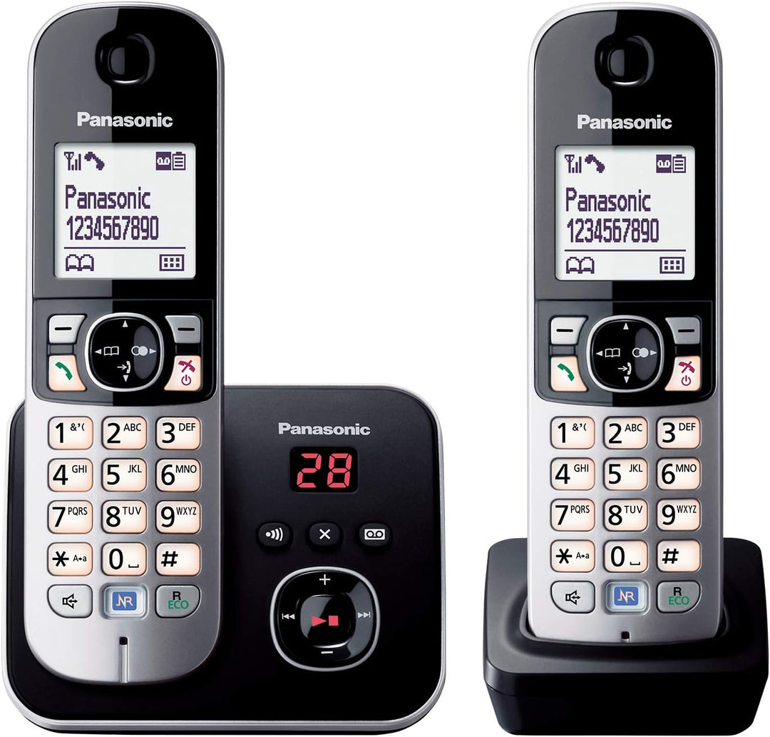 Panasonic KX-TG6822GB DECT Schnurlostelefon mit Anrufbeantworter schwarz & ANSMANN Akku AA Mignon 13