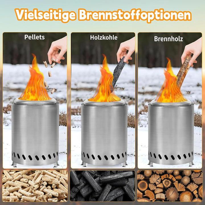Rauchfreie Feuerschale 18cm Edelstahl – Tischkamin Outdoor für Garten & Balkon, Mini Feuerkorb für B