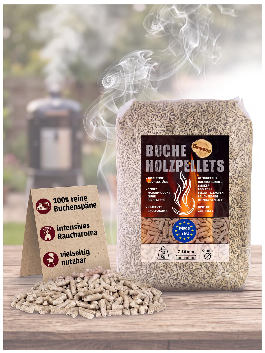 Buche Pellets 15 kg Grill Smoker Holz Pizzaofen BBQ Pellet Outdoor Ofen Grillen Chunks Holzpellets G
