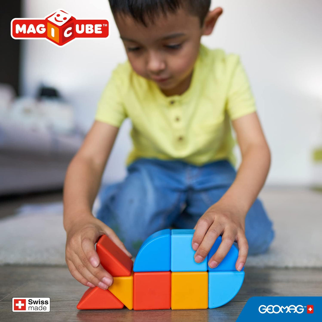 GEOMAG - MAGICUBE - 9 Magnetische Bausteine Rot/Orange/Blau - Pädagogisches Spielzeug Für Kinder Ab