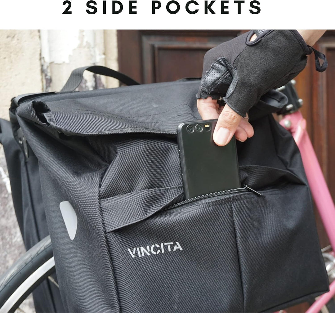 Vincita Top Load Double Pannier Water Resistant Cycling Side Bags – mit Regenschutz, gross, Tragegri