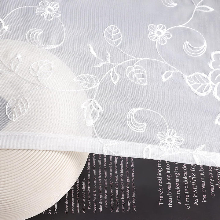 HeichkelL Scheibengardine Voile Kurzstore Hohl Stickerei Vorhang Durchstangenzug Gardine Küche Tür K