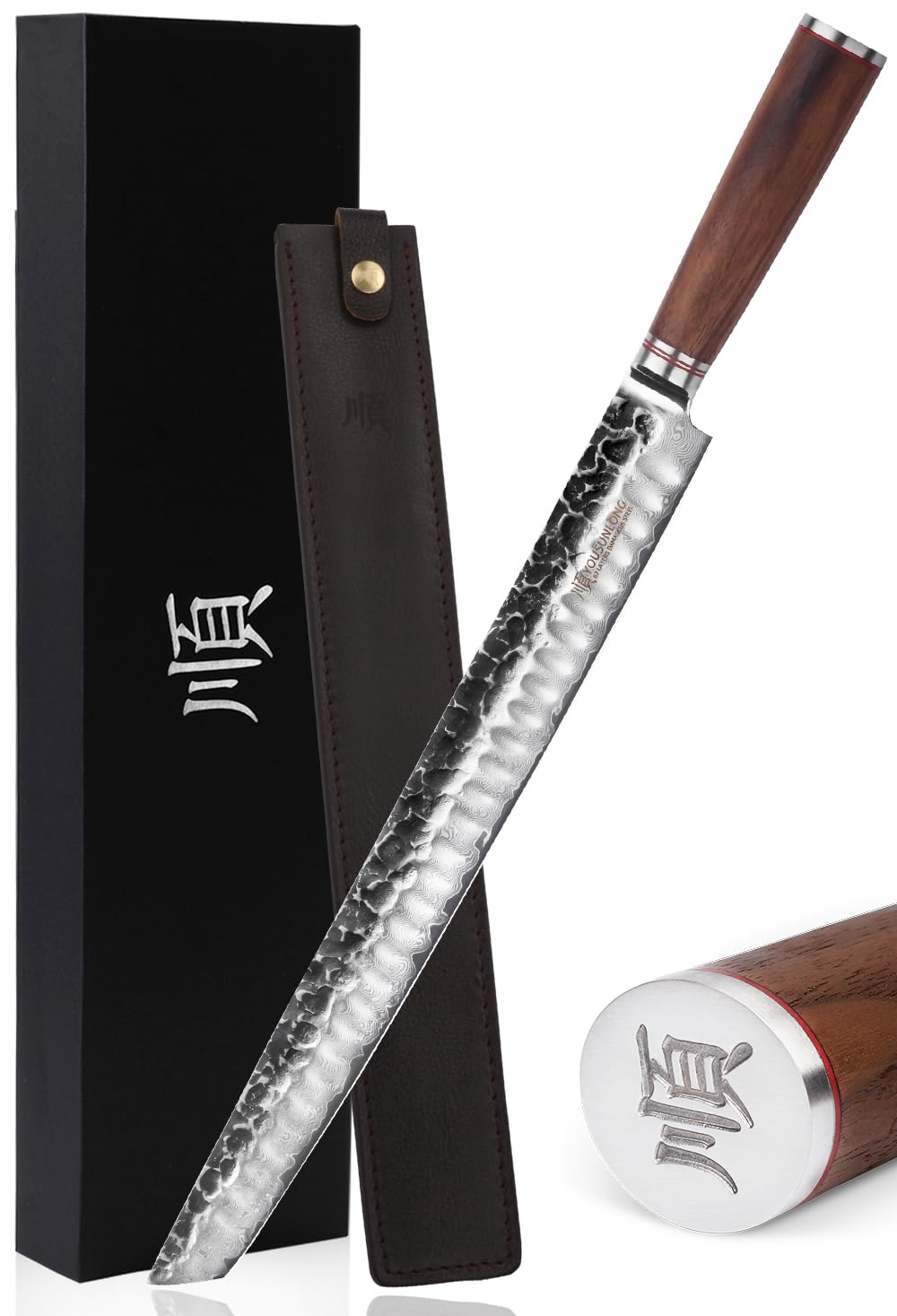 YOUSUNLONG Sakimaru-Messer - 380 mm - Ultimatives Tranchiermesser - Japanischer Damaszenerstahl - Ge