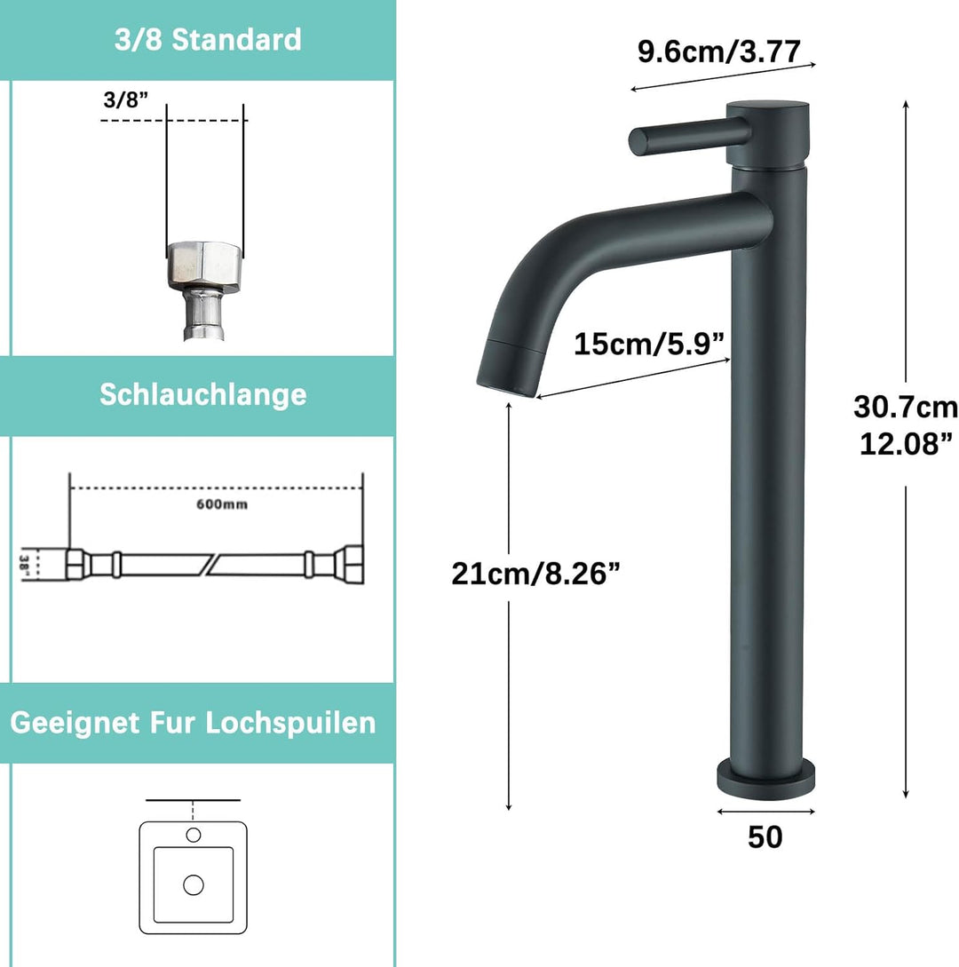 Suguword Waschtischarmatur Bad Schwarz Wasserhahn Waschbecken Waschtisch Armatur, Hoher Auslauf Einh