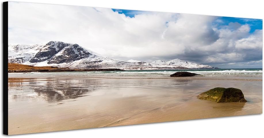 Paul Sinus Art Panoramabild auf Leinwand und Keilrahmen 150x50cm Norwegen Fjord Berge Schnee Meer Wo