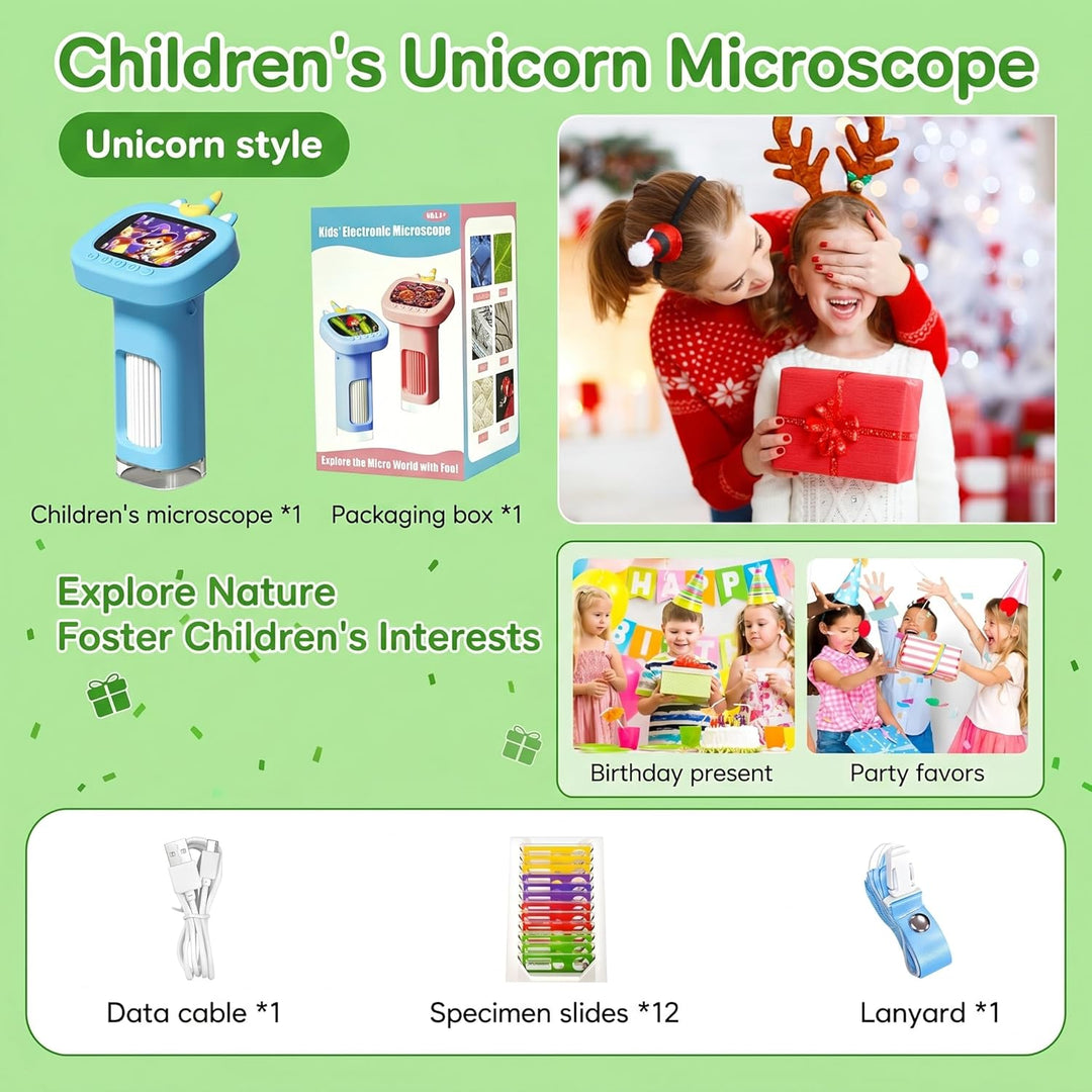 1200X Mikroskop für Kinder: Kinder Mikroskop mit 2,4-Zoll-HD-IPS-Display und 9 LED-Leuchten, Geschen
