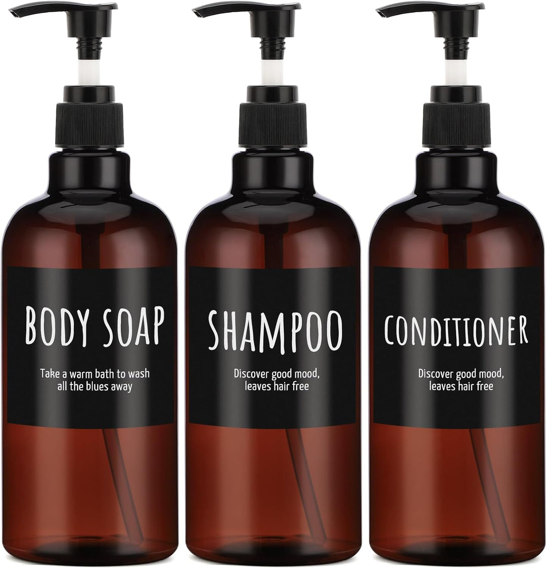 Segbeauty 500ml Shampooflasche Nachfüllbar, 3pcs 16.9oz Shampoospender mit Etikett, Leere Pumpflasch