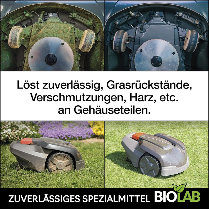 BIOLAB Bio Mähroboter Reiniger (1000 ml Konzentrat) zur Rasenmäher Roboter Reinigung, passend für Ga