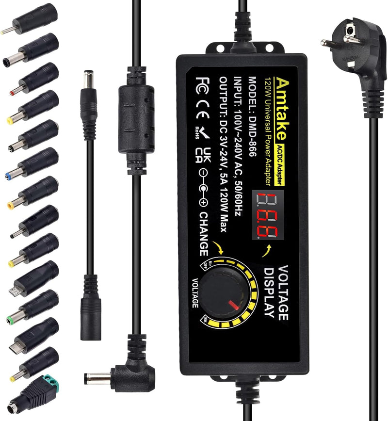 Einstellbares Netzteil 3V-24V Universal Netzteiladapter 5A 120W Verstellbarer Netzadapter 100V-240V
