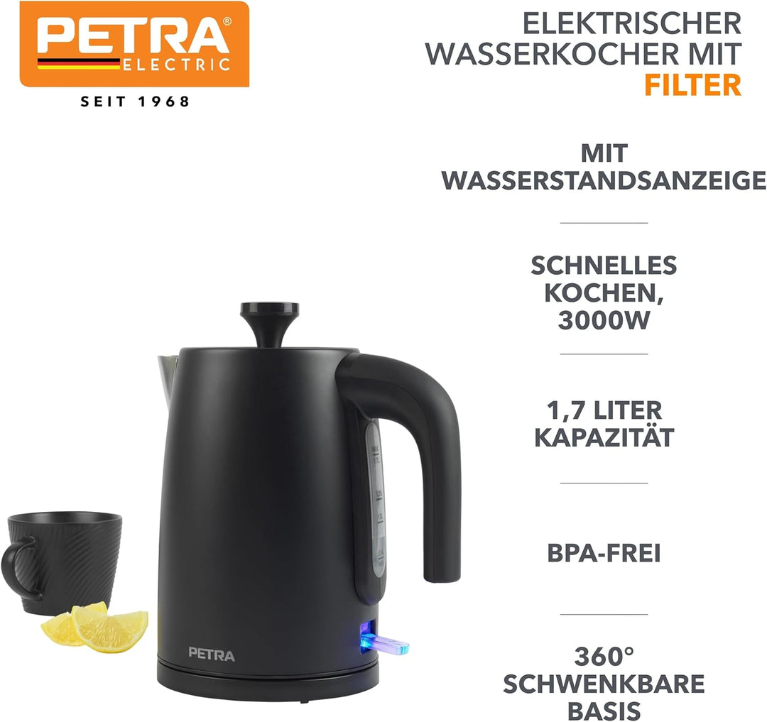 Petra PT5632MBLKVDE Elektrische Wasserkocher - BPA-Frei, schnelles Kochen, Fenster mit Wasserstandsa