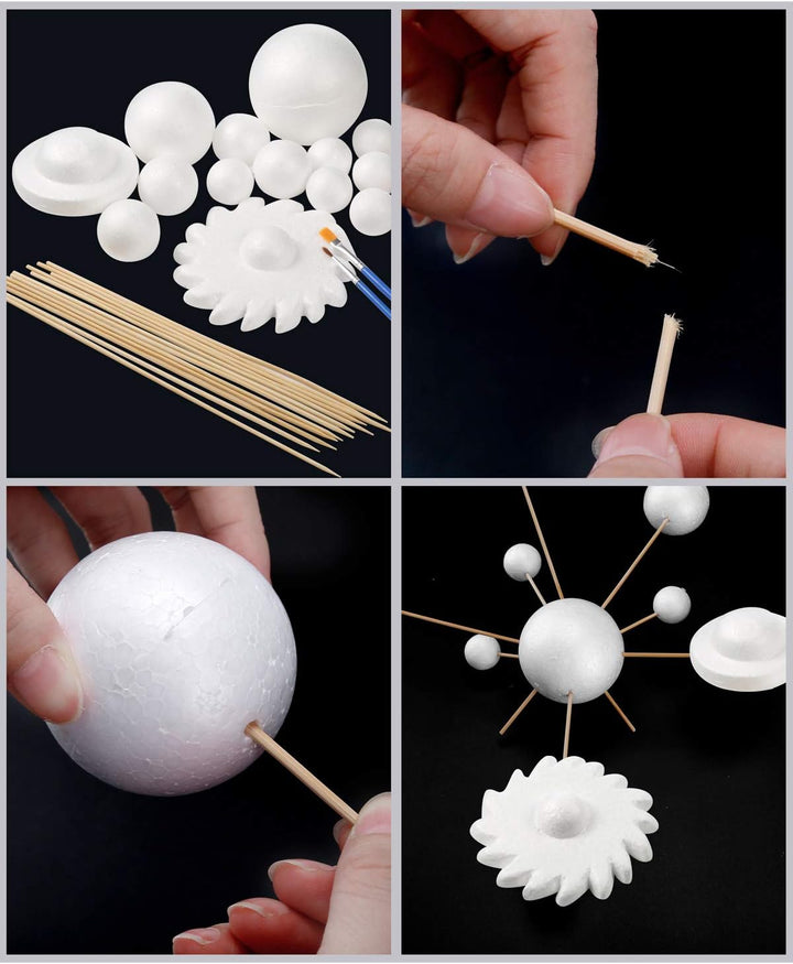 Pllieay Solarsystem-Modell-Schaumkugel-Set enthält 14 Polystyrol-Kugeln, 12 Bambusstäbe, 12 Farbpigm