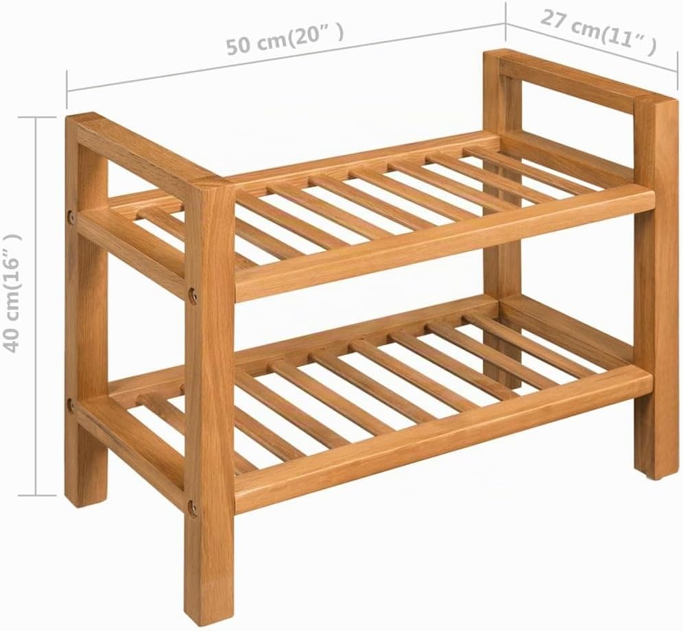 vidaXL Schuhregal Schuhaufbewahrung mit 2 Etagen Eiche Massiv 50x27x40 cm Abmessungen: 49,5 x 27 x 4