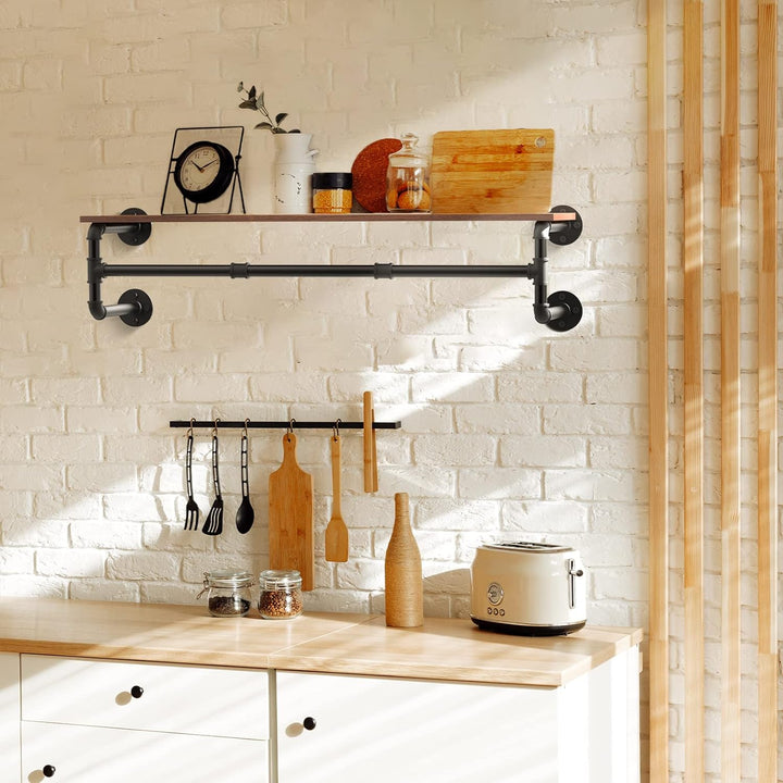 unho Wandgarderobe mit Ablage, Kleiderstange zur Wandmontage im Industrierohrstil, platzsparenders W