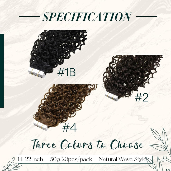 RUNATURE Tape in Extensions Echthaar Braun Natürliche Welle 50cm Tape Echthaar Extensions Remy 20pcs