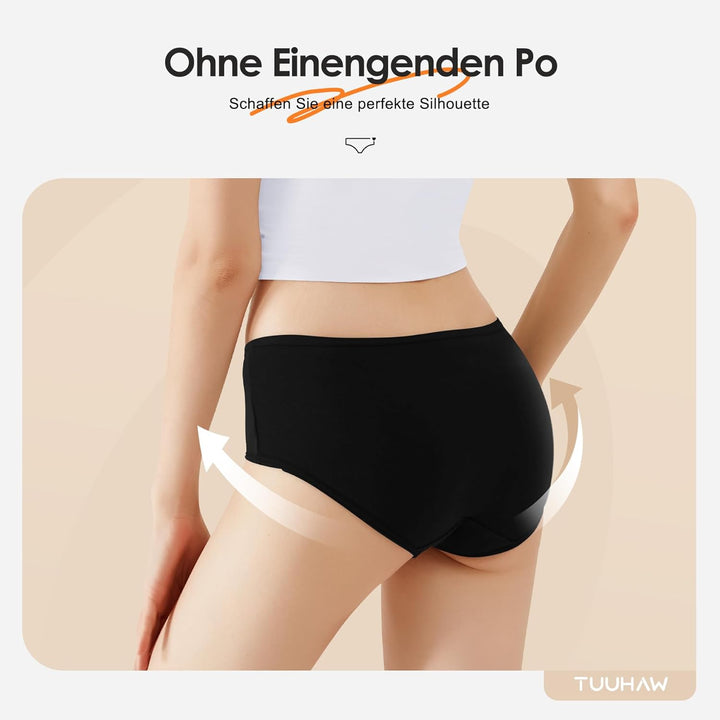 TUUHAW Unterhosen Damen Unterwäsche 6er Pack Baumwolle Slips Mittel Taille Panties M 6*schwarz, M 6*
