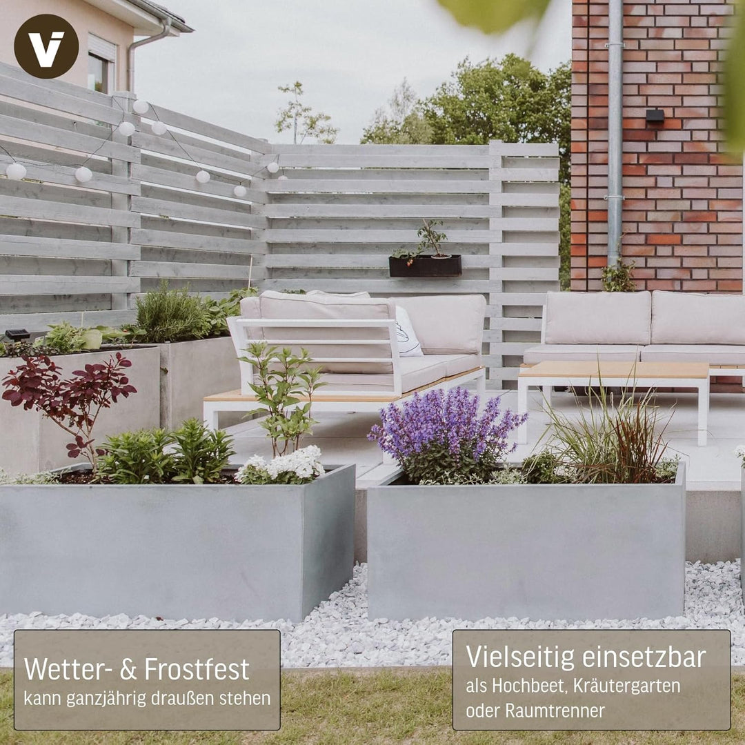 VIVANNO Pflanzkübel Pflanztrog Maxi Fiberglas 30x60x30 cm - Robuster Blumenkübel, wetterfest und fro
