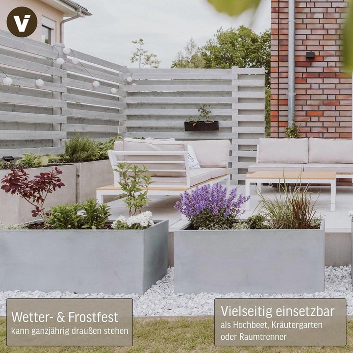VIVANNO Pflanzkübel Pflanztrog Maxi Fiberglas 30x60x30 cm - Robuster Blumenkübel, wetterfest und fro
