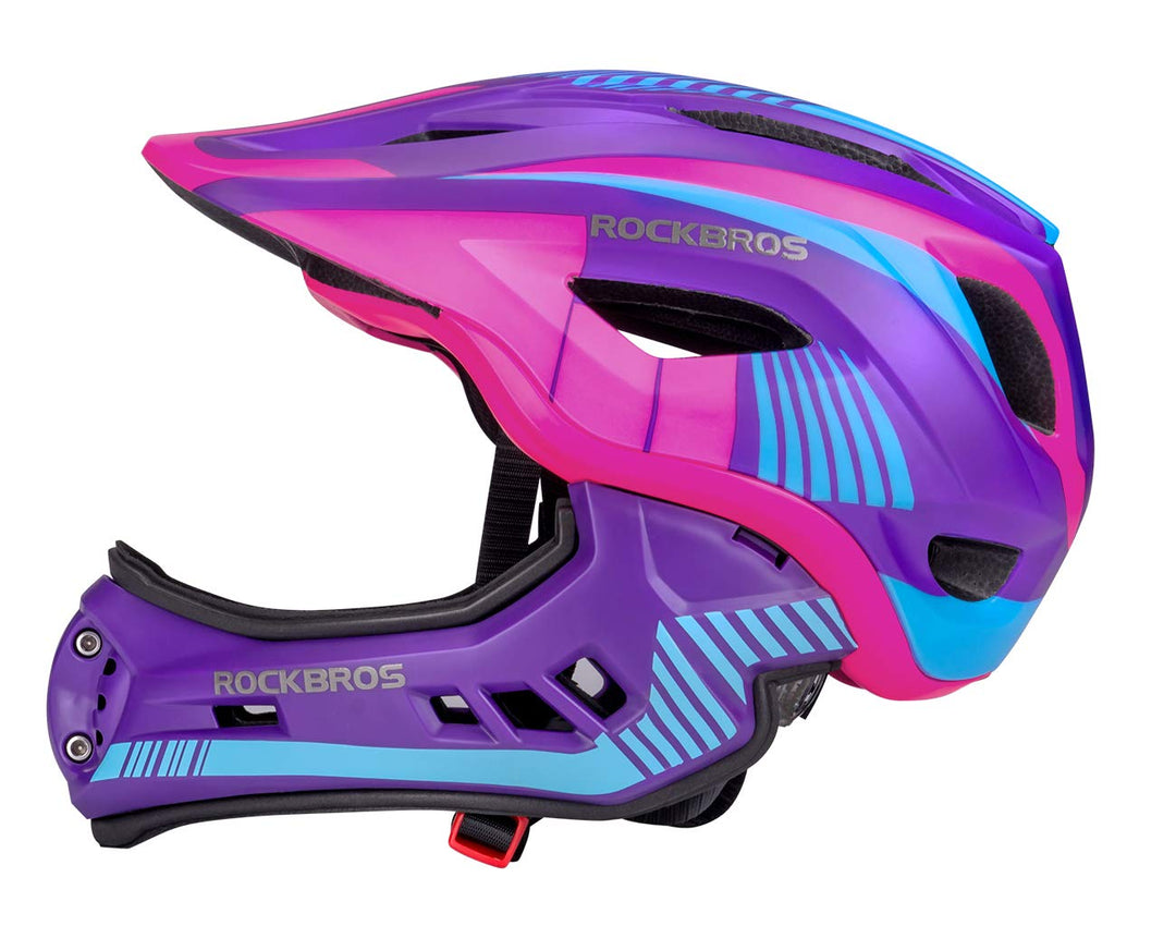 ROCKBROS Kinderhelm Integriert Fahrradhelm Kinder Jugend Fullface Helm mit Abnehmbarem Kinnschutz BM