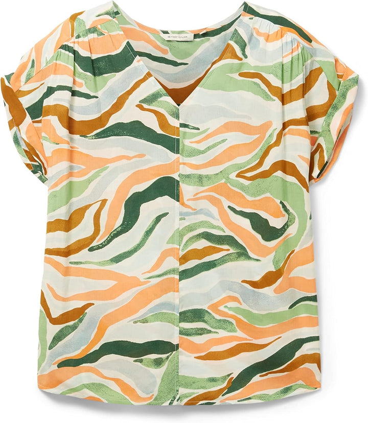 TOM TAILOR Damen Bluse mit Muster 38 31122 - Colorful Wavy Design, 38 31122 - Colorful Wavy Design