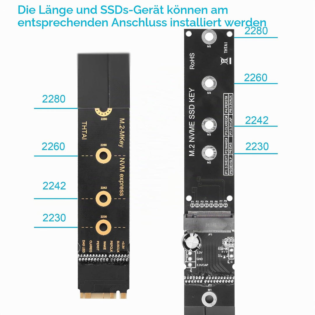 M.2 NVMe SSD Verlängerungskabel M2 M-Key NVME Stecker auf Buchse Adapter für Motherboard SSD 2230/22