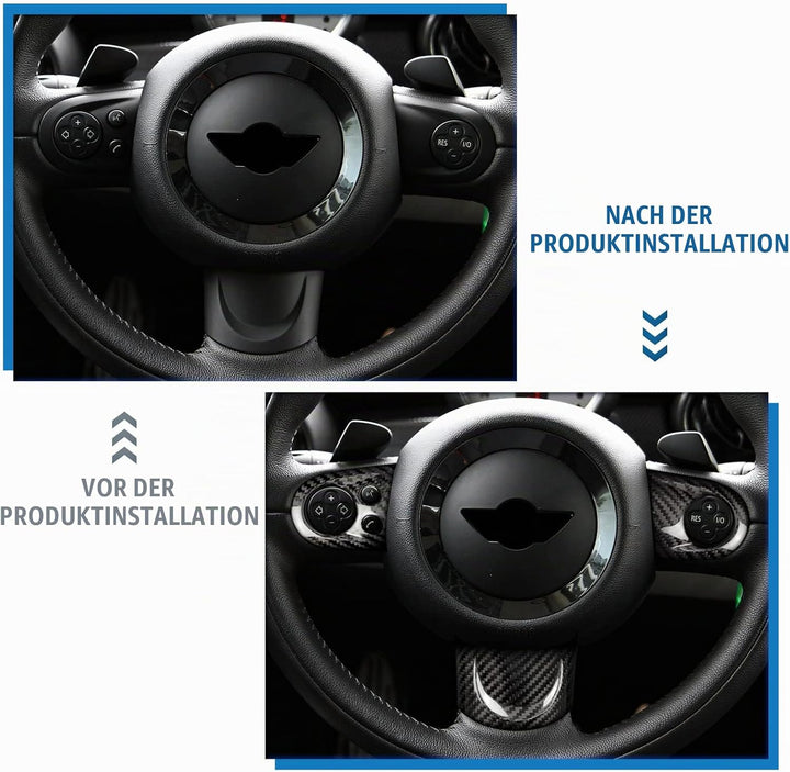KUNGKIC Kohlefaser-Auto-Lenkrad-Tasten-Aufkleber für Mini Cooper R55 Clubman R56 R57 Zubehör Schwarz