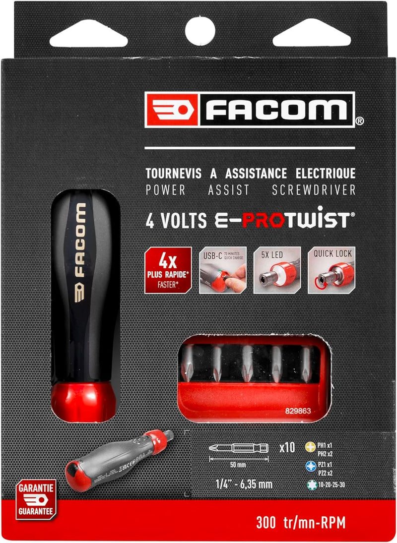 FACOM 4V E-PROTWIST Power Assist Schraubendreher mit PH-PZ-6 Torx-Bits – Satz mit 12 Teilen – ATPA4V