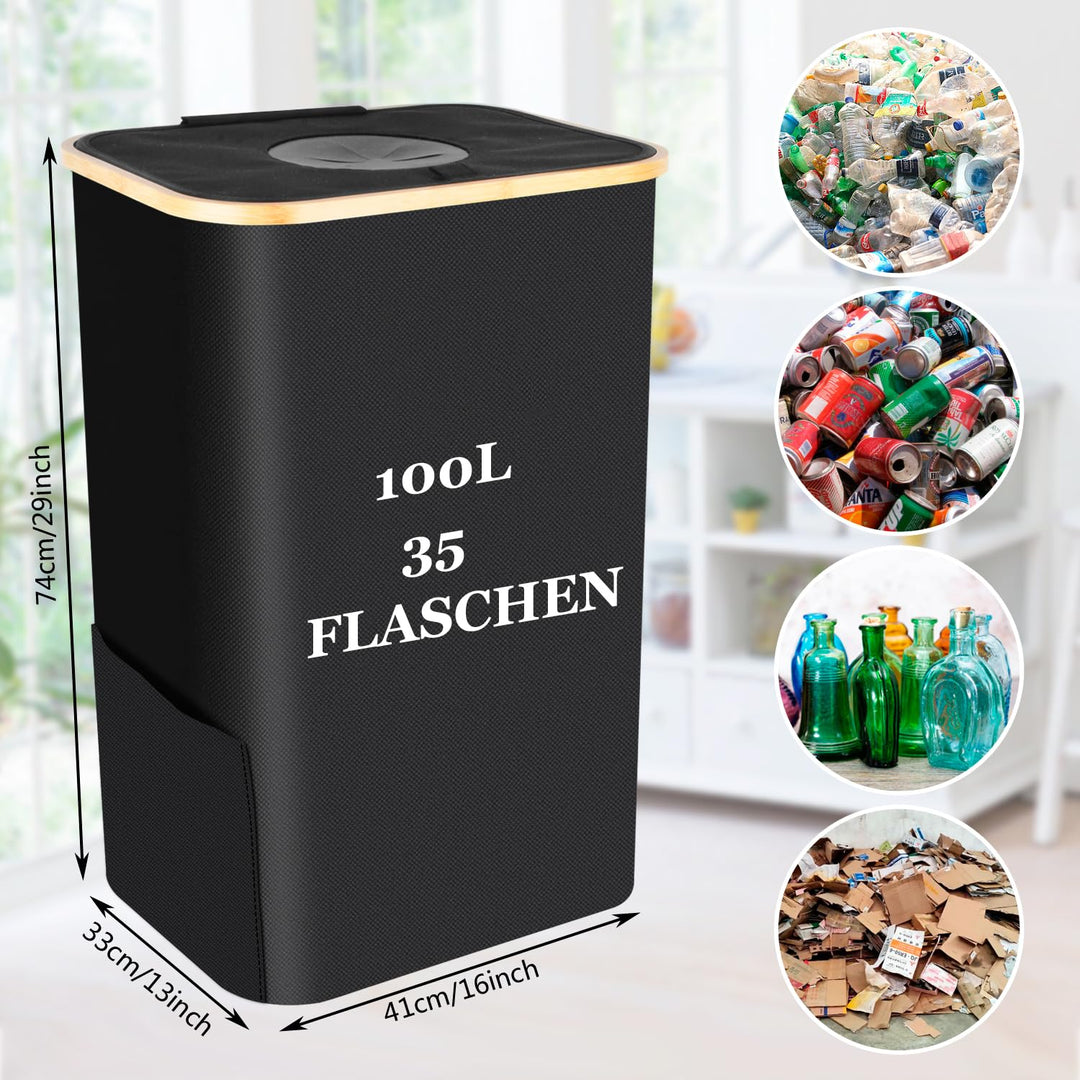 SXUUXB Pfandflaschen Sammelbehälter mit Deckel und Tragetasche,100L Pfandbehälter mit Loch,Ideal als