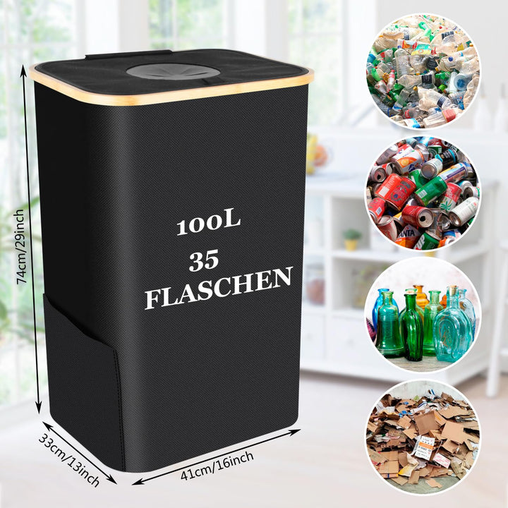 SXUUXB Pfandflaschen Sammelbehälter mit Deckel und Tragetasche,100L Pfandbehälter mit Loch,Ideal als