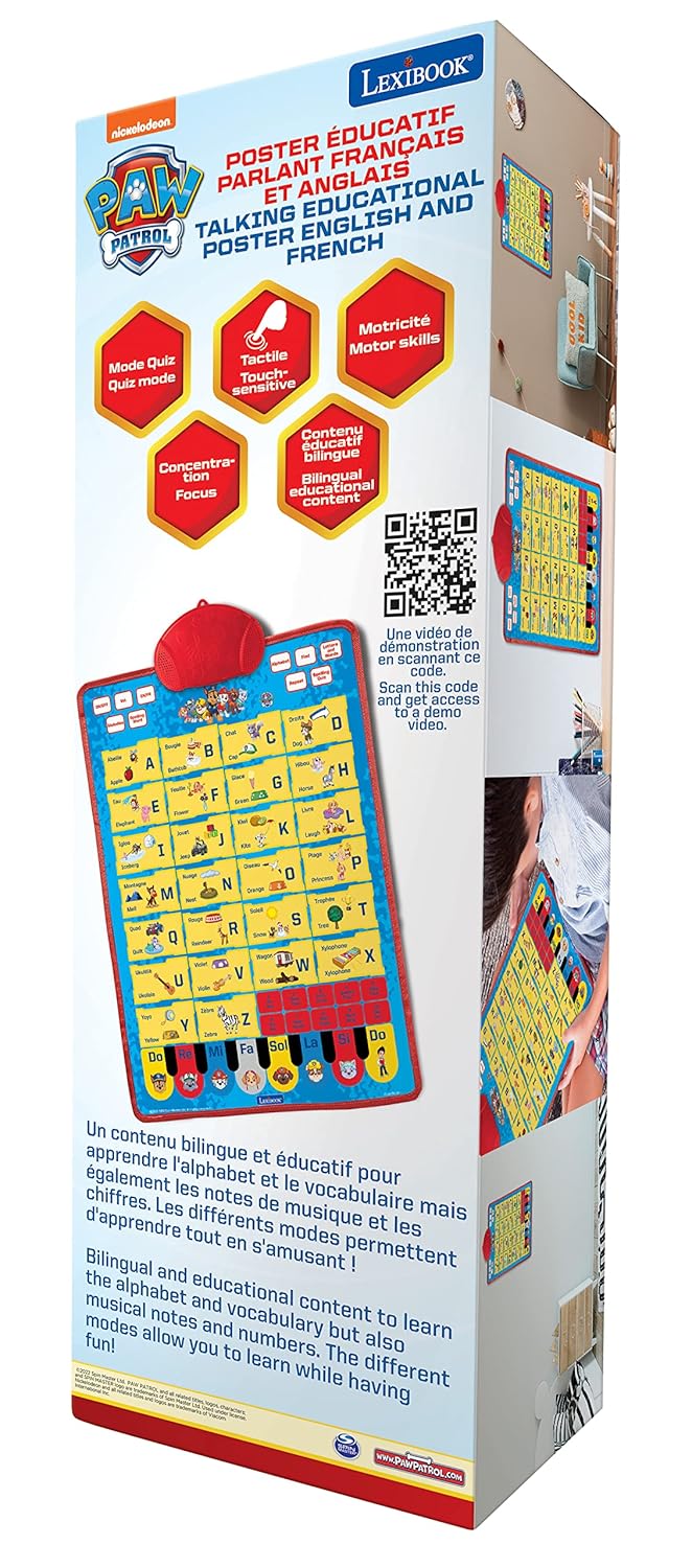 Ein lehrreiches Poster, das zweisprachig spricht, fr/en, um das Alphabet, das Wortschatz und die Rec