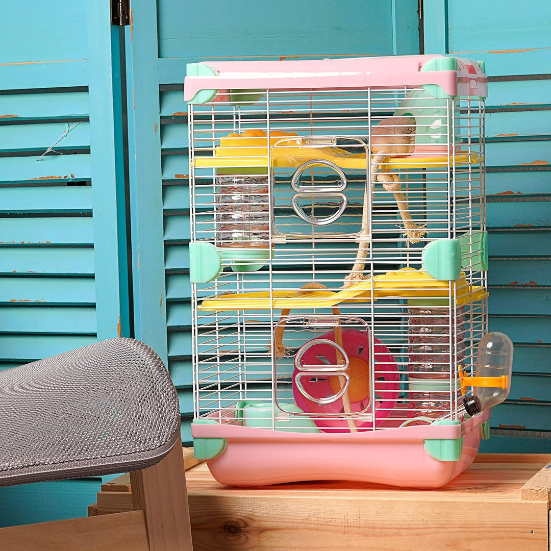 Käfig für Hamster, Roborowski, Käfig für Hamster, 27.7 * 20.5 * 42.5cm, 2 Etagen, mit Rad, Trinknapf