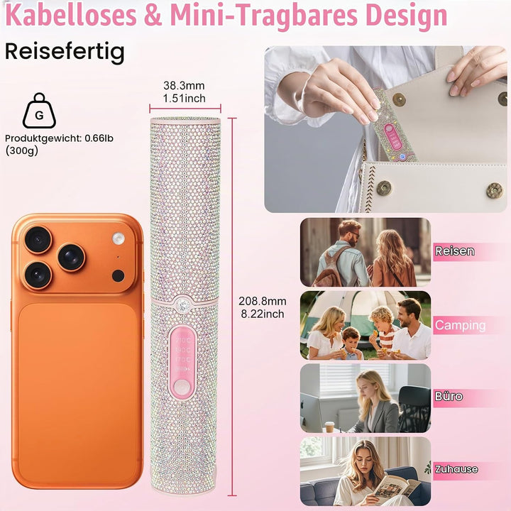 Mini Glätteisen Kabellos, Titan Haarglätter mit 5000mAh Akku, 2 in 1 Tragbares Klein Reise Glätteise